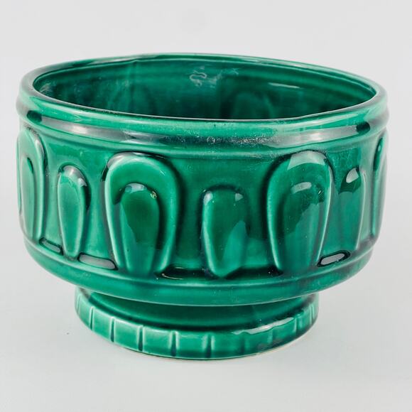 Vintage McCoy Green Pottery Planter Flower Bowl 6 3/4 x 4 5/8” - Picture 1 of 5